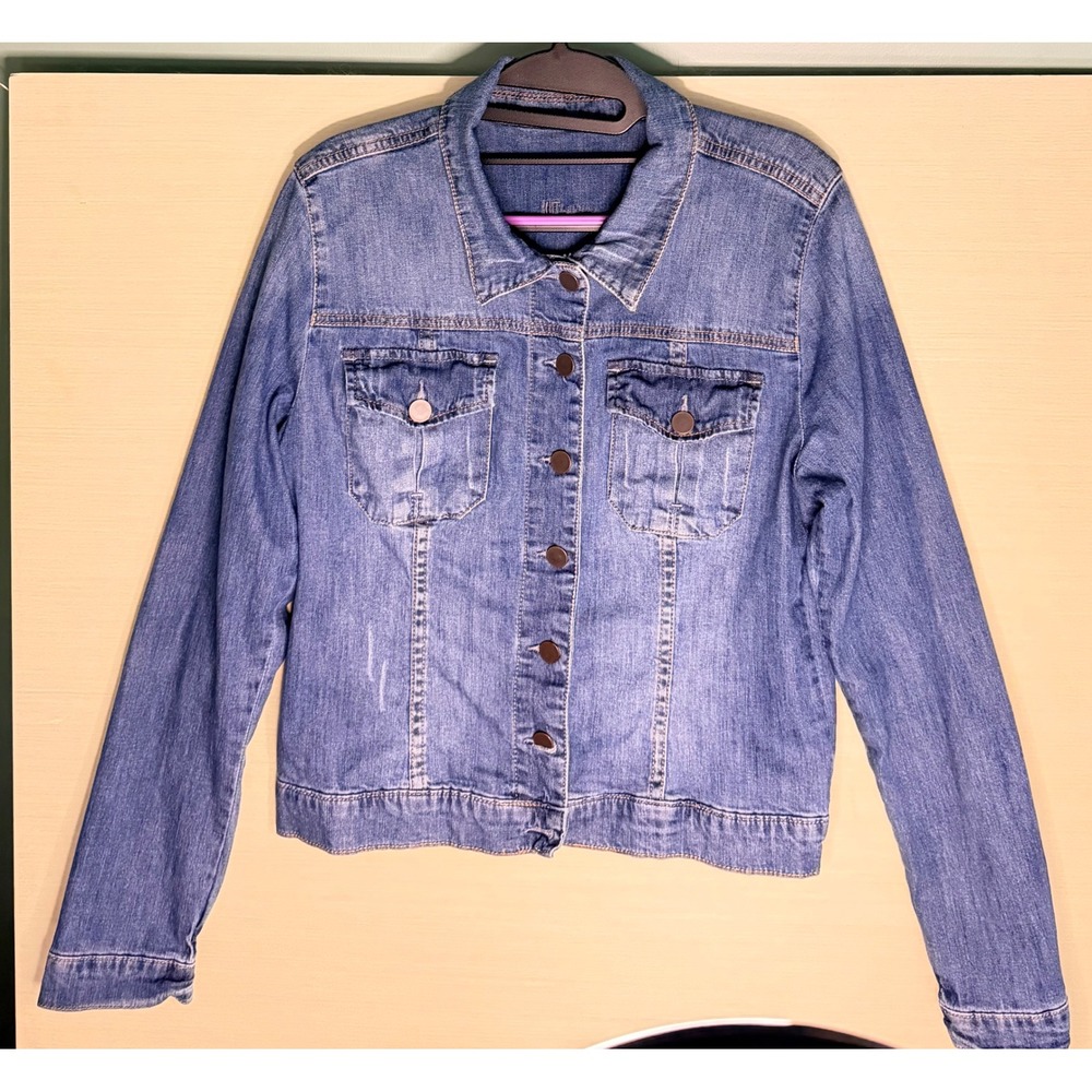 KUT from the Kloth Denim Jacket Womens L Blue Trucker Cotton Blend SJ188MB1
